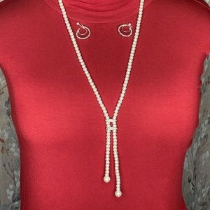 Pre-Treasured: White & Silver Pearl Necklace, Silver Hoop